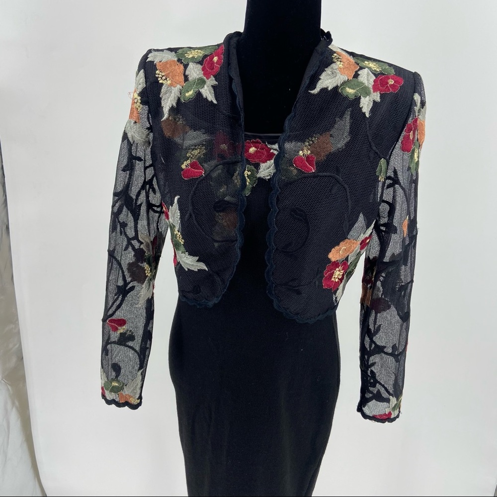 Black Sleeveless Dress Bodycon Floral Embroidered Matching Shrug